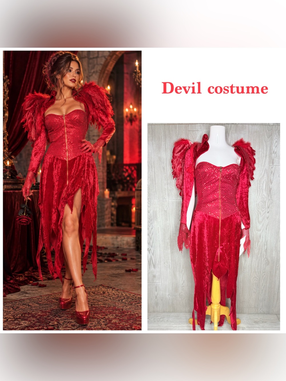 Vintage small devil Halloween costume dress w/ cartigan and wings